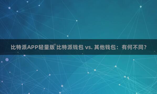 比特派APP轻量版 比特派钱包 vs. 其他钱包：有何不同？